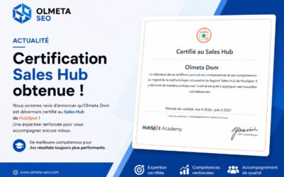 Certification Sales Hub HubSpot obtenue par Olmeta Dom : une expertise renforcée en marketing digital