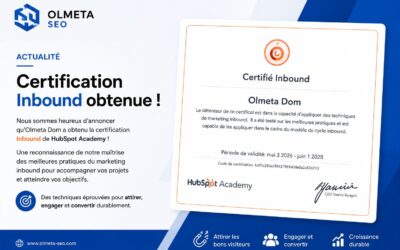 Certification Inbound Marketing obtenue par Olmeta Dom une expertise renforcée en stratégie digitale