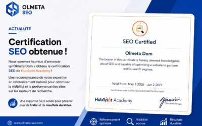 Certification SEO obtenue par Olmeta Dom une expertise renforcée en référencement naturel